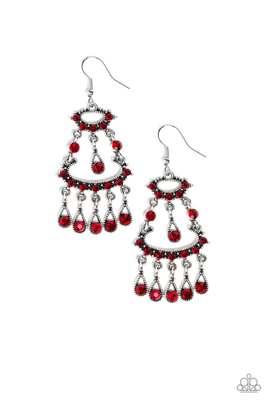 Paparazzi Chandelier Shimmer Red Fishhook Earrings