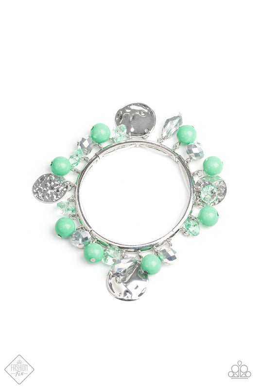Paparazzi Charming Treasure Green Stretch Bracelet - Fashion Fix Glimpses Of Malibu April 2020