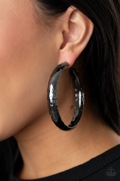 Paparazzi Check Out These Curves Black Hoop Post Earrings