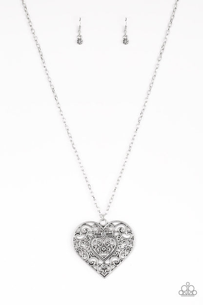 Paparazzi Classic Casanova Silver Heart Long Necklace - P2RE-SVXX-324XX