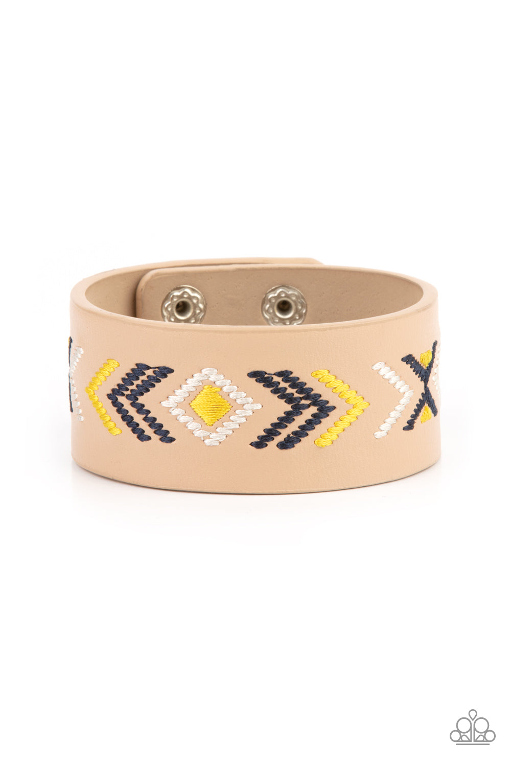 Paparazzi Cliff Glyphs Yellow Single Wrap Snap Bracelet - P9SE-URYW-076XX