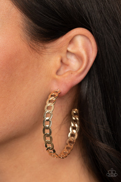 Paparazzi Climate CHAINge Gold Post Hoop Earrings