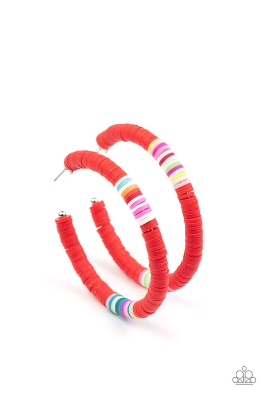 Paparazzi Colorfully Contagious Red Post Hoop Earrings - P5HO-RDXX-025XX