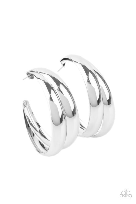 Paparazzi Colossal Curves Silver Post Hoop Earrings