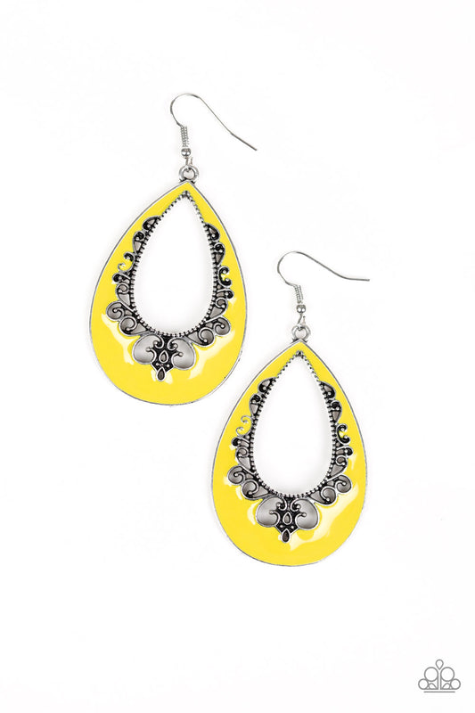 Paparazzi Compliments To The CHIC Yellow Fishhook Earrings
