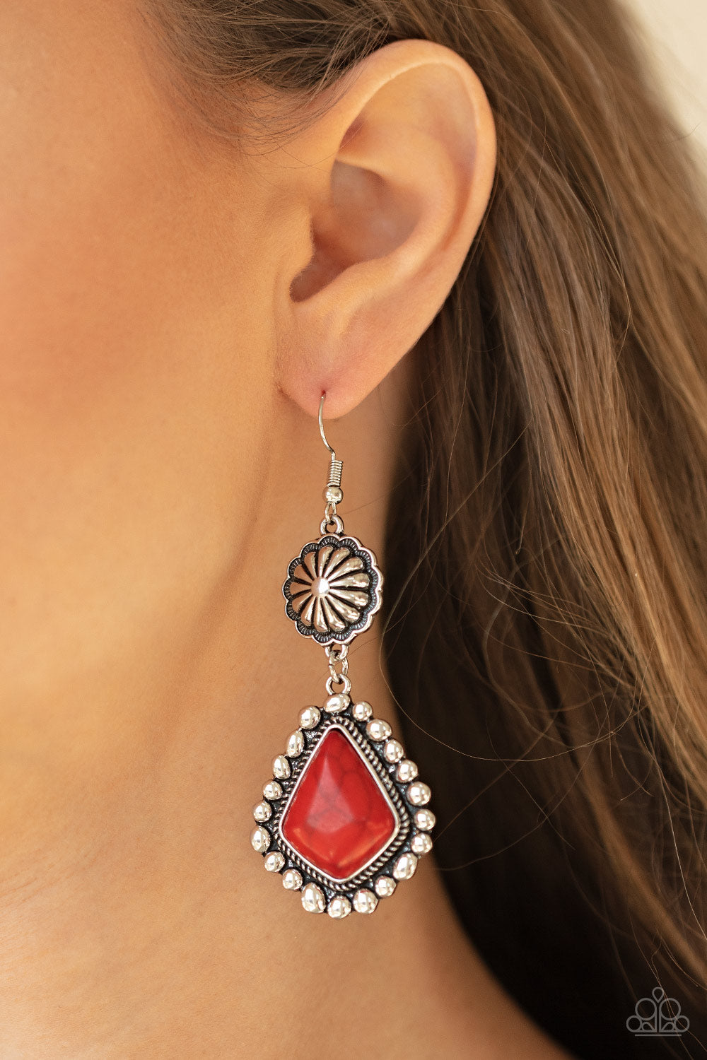 Paparazzi Country Cavalier Red Stone Fishhook Earrings