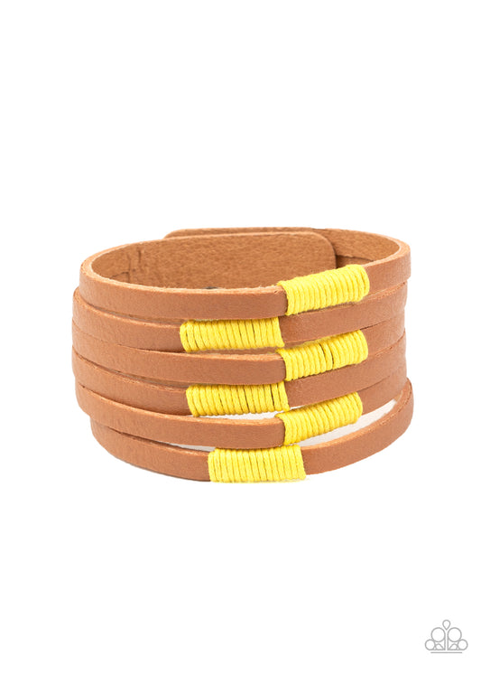 Paparazzi Country Colors Yellow Single Wrap Snap Bracelet - P9UR-YWXX-055XX
