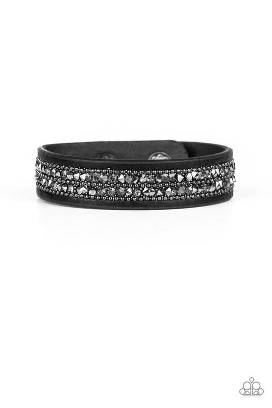 Paparazzi Crunch Time Black Single Wrap Snap Bracelet