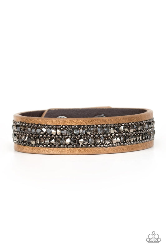Paparazzi Crunch Time Brown Single Wrap Snap Bracelet