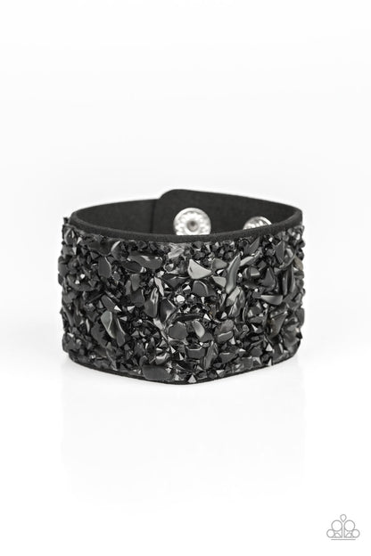 Paparazzi Crush Rush Black Single Wrap Snap Bracelet