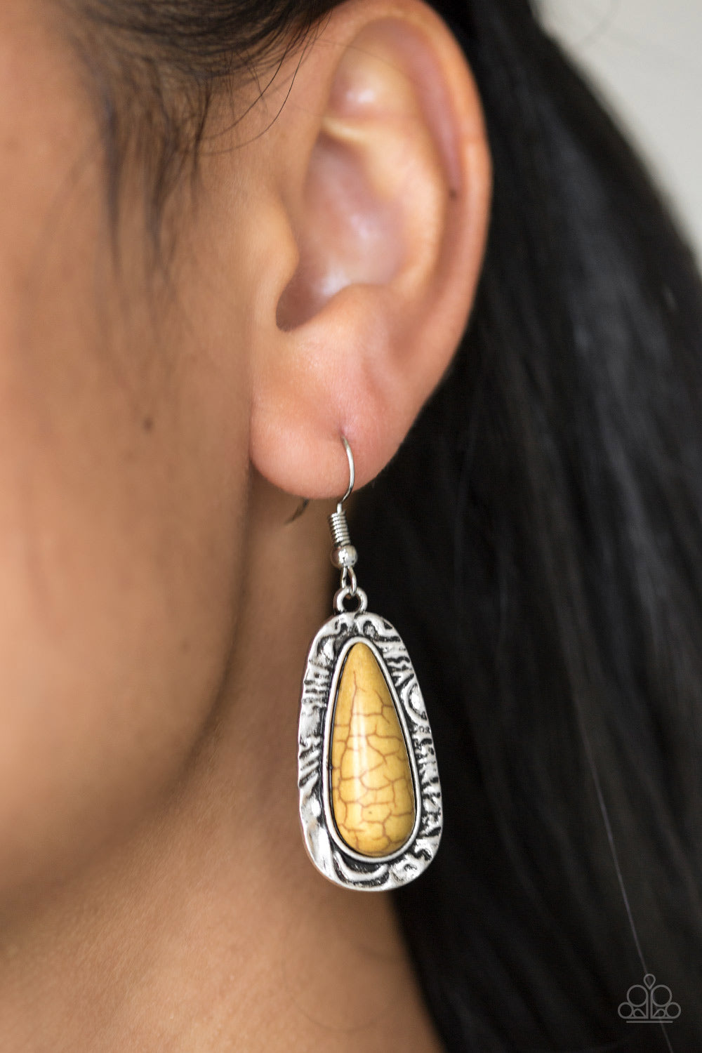 Paparazzi Cruzin' Colorado Yellow Stone Fishhook Earrings