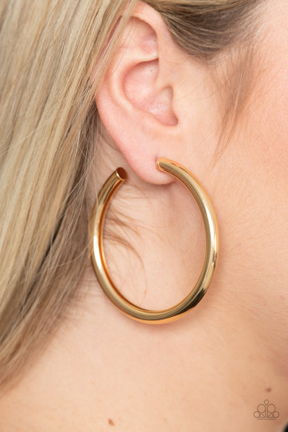 Paparazzi Curve Ball Gold Post Hoop Earrings