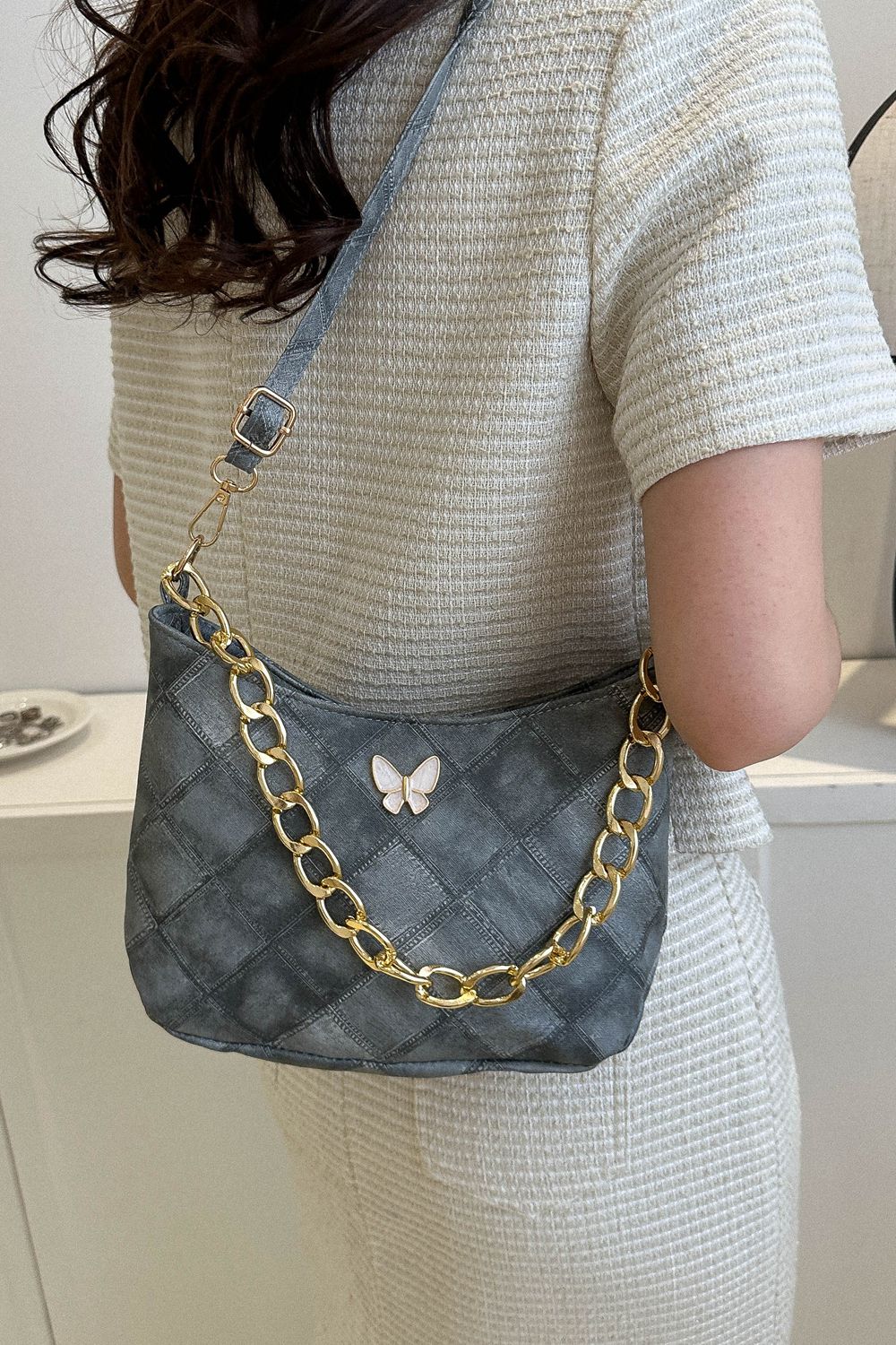 Butterfly Decor Bucket Bag For Women, Trendy Chain Crossbody Bag