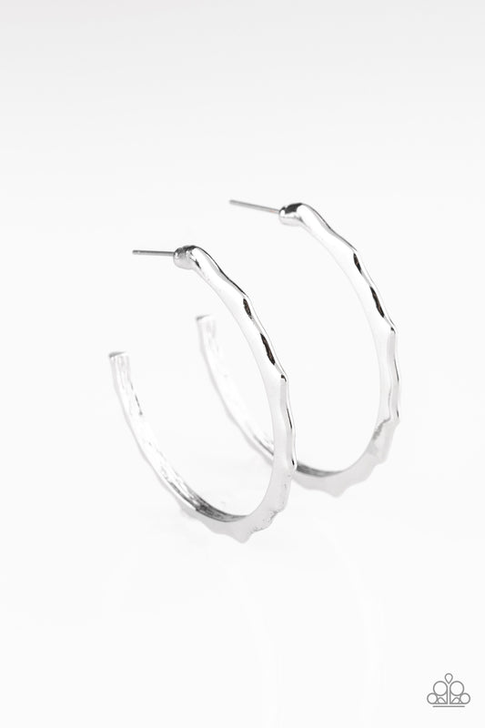 Paparazzi Danger Zone Silver Hoop Post Earrings