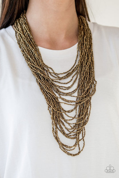 Paparazzi Dauntless Dazzle Brass Seed Bead Short Necklace