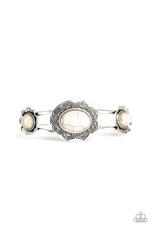 Paparazzi Desert Eden White Stone Hinged Cuff Bracelet