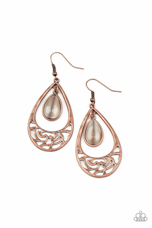 Paparazzi DEW You Feel Me? Copper Fishhook Earrings