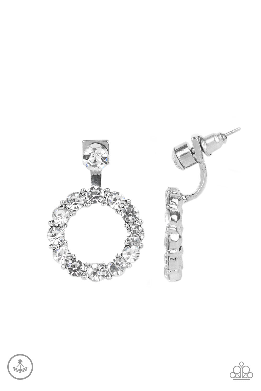 Paparazzi Diamond Halo White Jacket Post Earrings