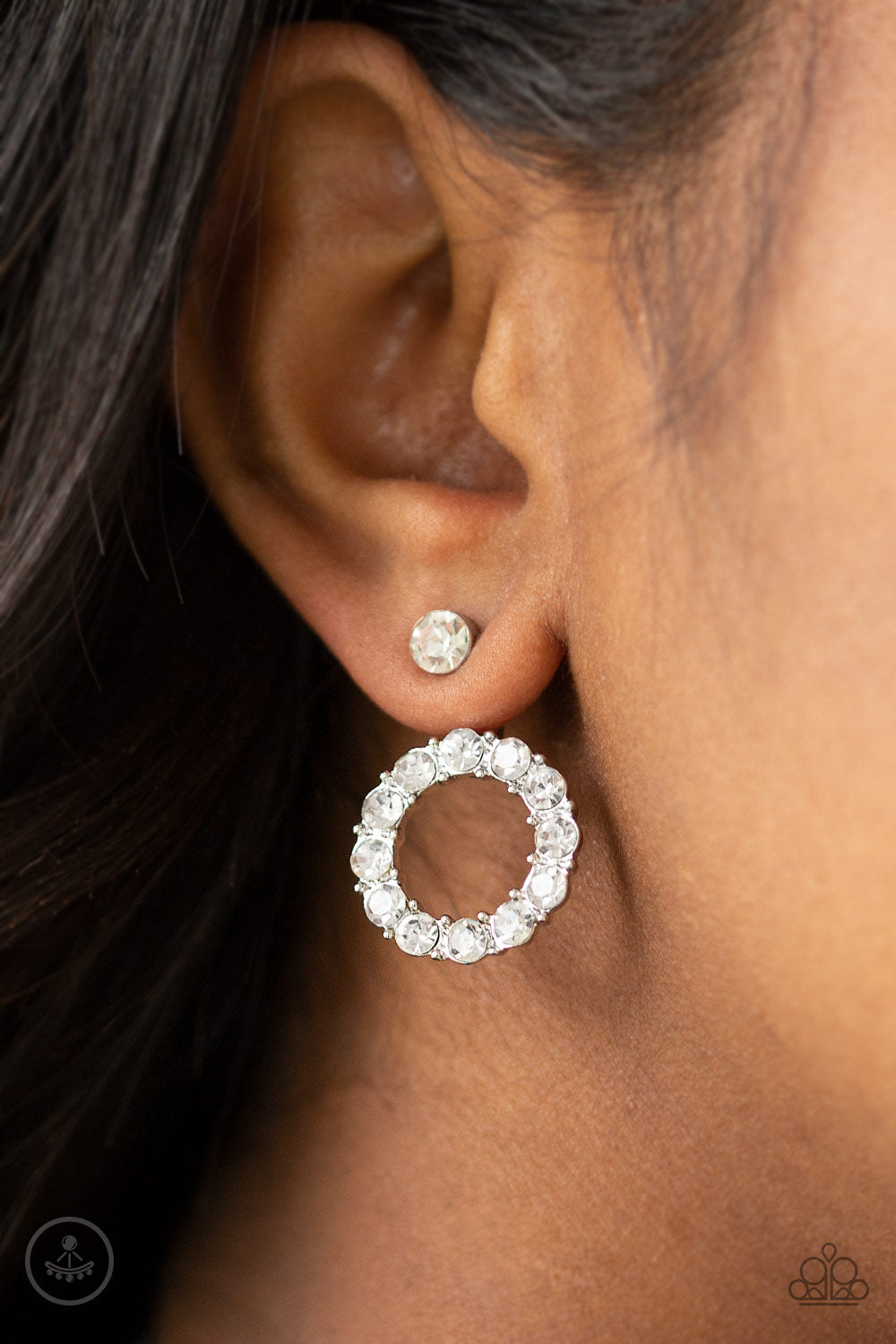 Paparazzi Diamond Halo White Jacket Post Earrings