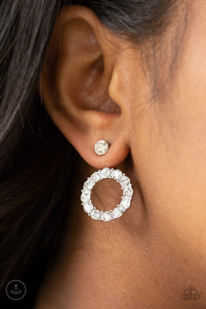 Paparazzi Diamond Halo White Jacket Post Earrings