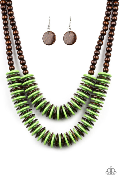Paparazzi Dominican Disco Green Wood Short Necklace