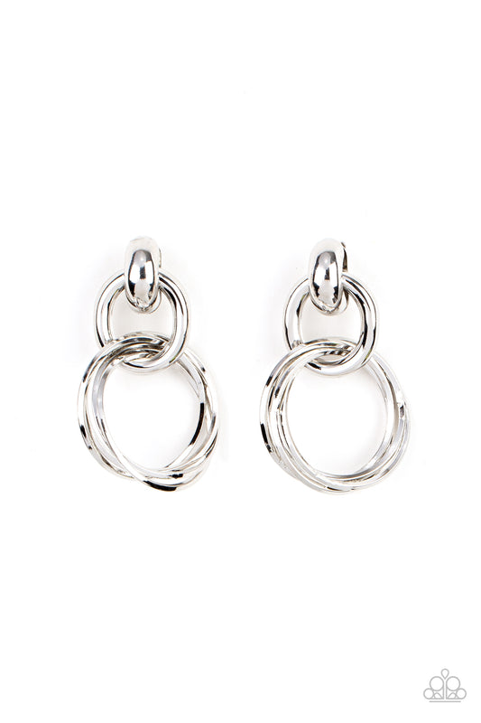 Paparazzi Dynamically Linked Silver Post Earrings - P5PO-SVXX-218XX