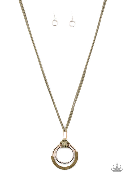 Paparazzi Elliptical Essence Green Long Necklace