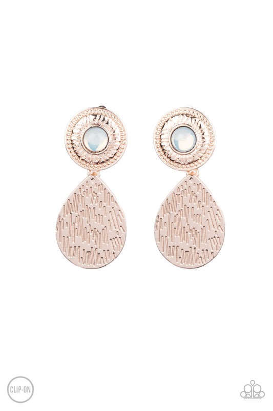 Paparazzi Emblazoned Edge Rose Gold Clip-On Earrings - P5CO-GDRS-038XX