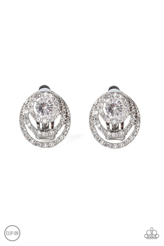 Paparazzi Epic Epicenter White Clip-On Earrings