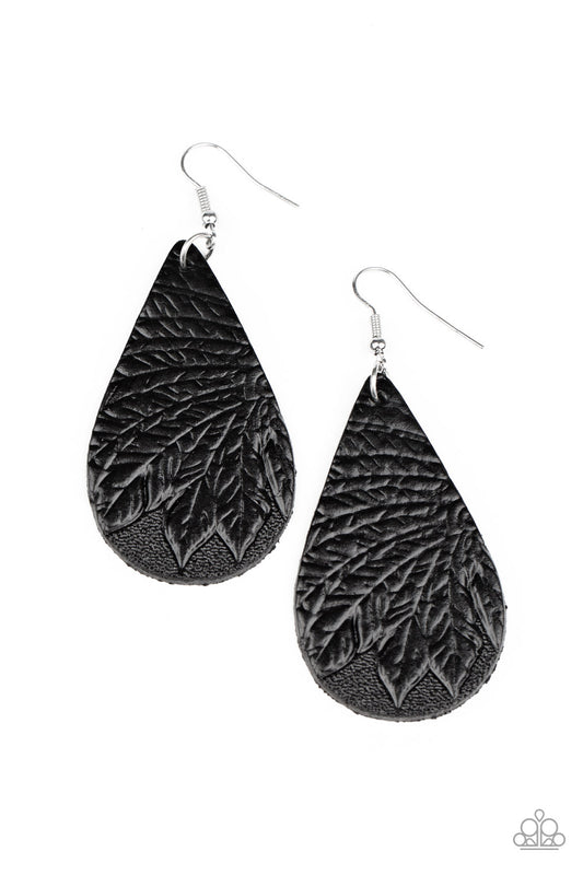 Paparazzi Everyone Remain PALM! Black Leather Fishhook Earrings - P5SE-BKXX-192XX
