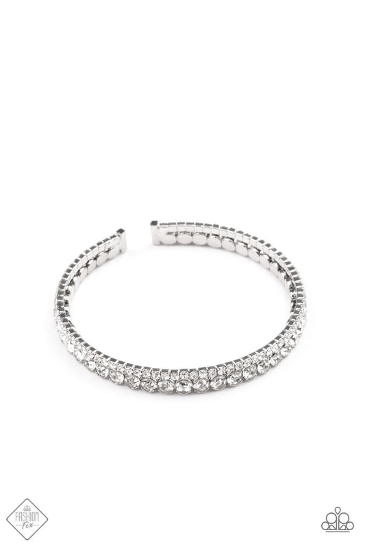 Paparazzi Fairytale Sparkle White Hinged Cuff Bracelet - Fashion Fix Fiercely 5th Avenue May 2021