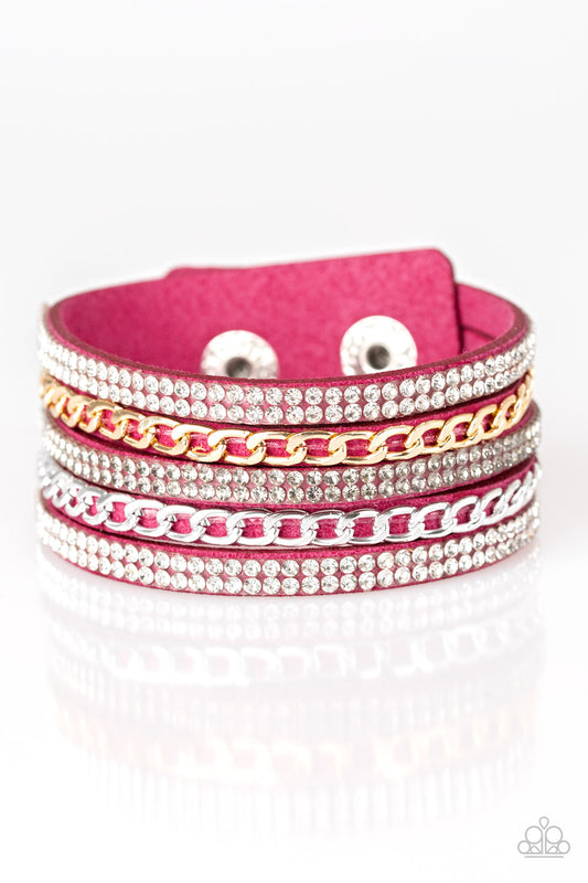 Paparazzi Fashion Fiend Pink Single Wrap Snap Bracelet - P9DI-URPK-050XX