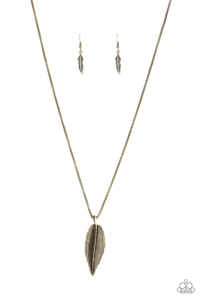 Paparazzi Feather Forager Brass Long Necklace