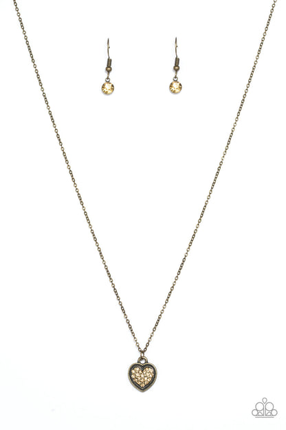 Paparazzi Fierce Flirt Brass Heart Short Necklace