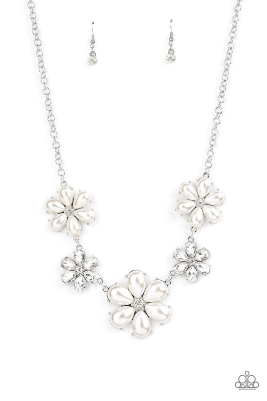 Paparazzi Fiercely Flowering White Short Necklace - Life Of The Party Exclusive December 2021