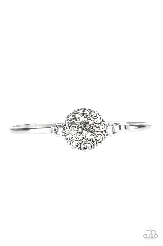 Paparazzi Filigree Fiesta Silver Hinged Cuff Bracelet