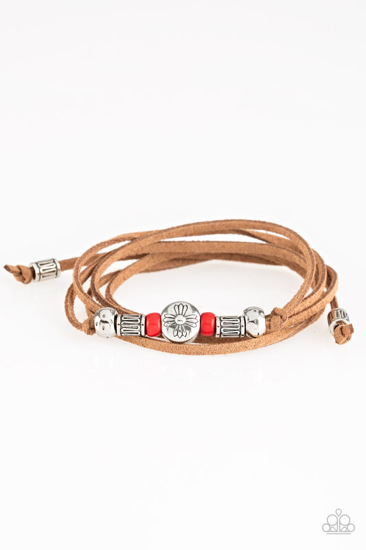 Paparazzi Find Your Way Red Suede Tie Bracelet