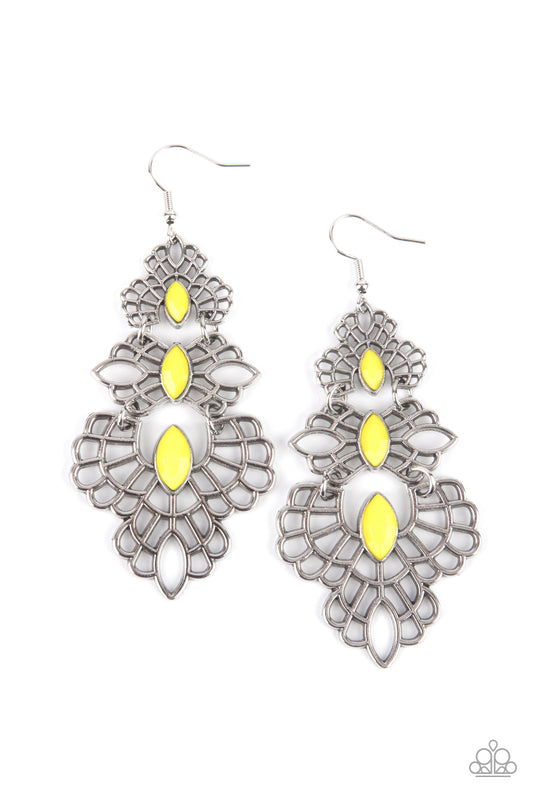 Paparazzi Flamboyant Frills Yellow Fishhook Earrings
