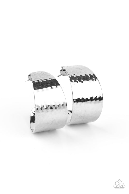 Paparazzi Flatten The Curve Silver Post Hoop Earrings - P5HO-SVXX-232XX