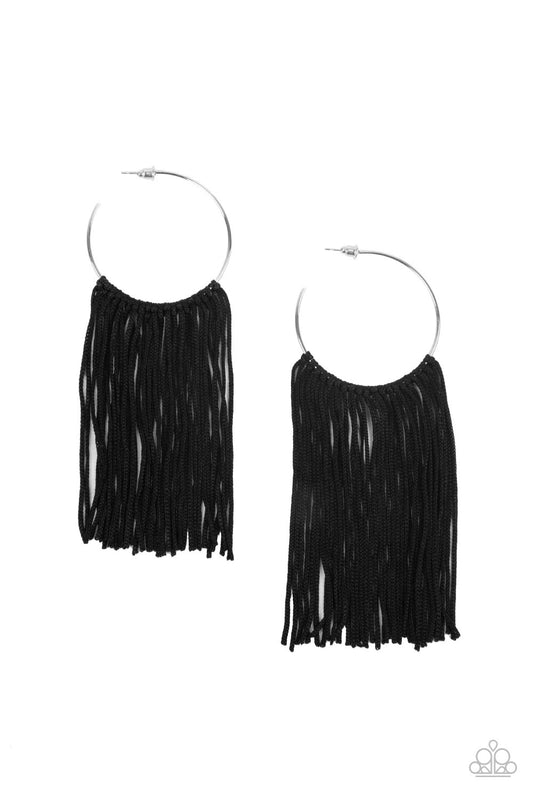 Paparazzi Flauntable Fringe Black Post Hoop Earrings