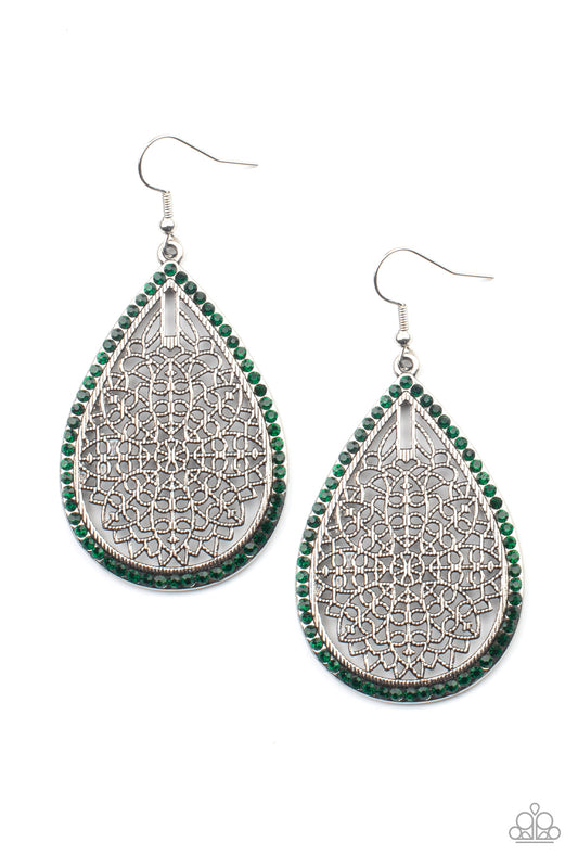 Paparazzi Fleur de Fantasy Green Fishhook Earrings - P5RE-GRXX-155XX