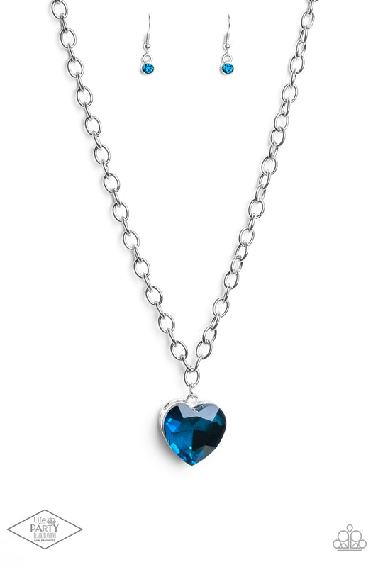 Paparazzi Flirtatiously Flashy Blue Heart Short Necklace - Life Of The Party Exclusive 2020