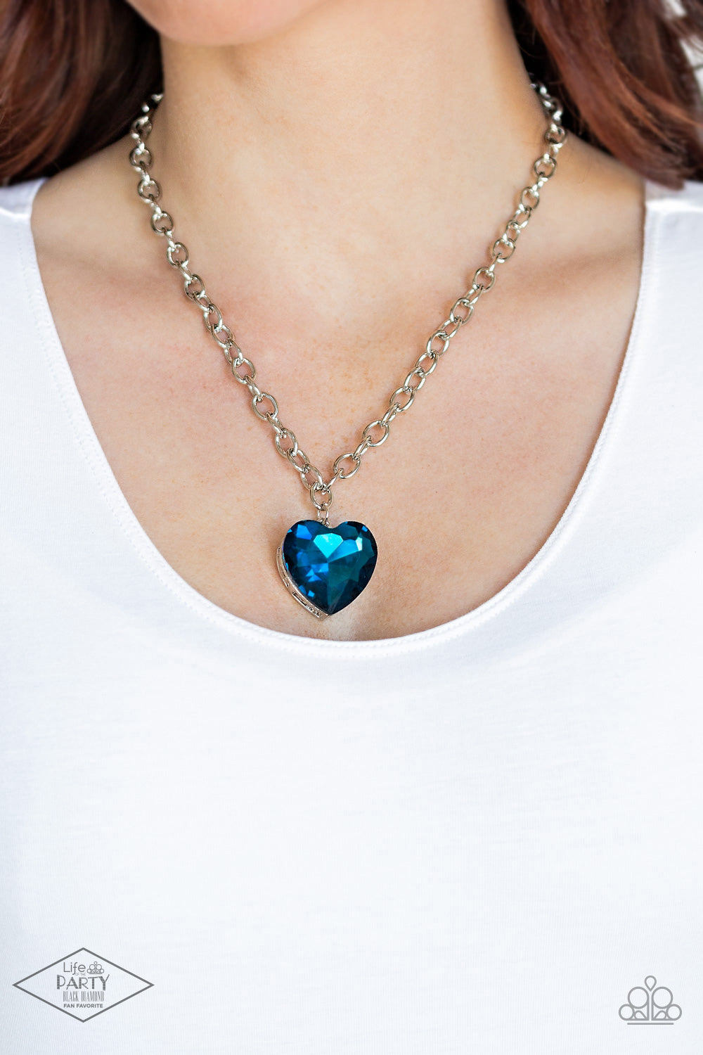 Paparazzi Flirtatiously Flashy Blue Heart Short Necklace - Life Of The Party Exclusive 2020