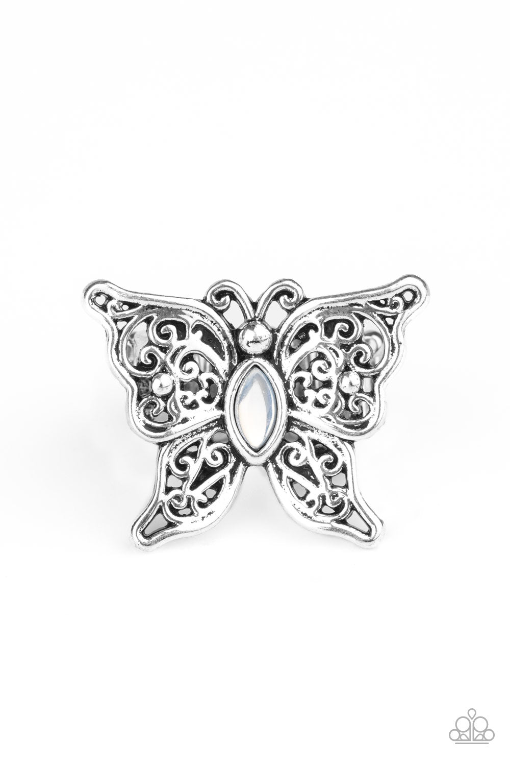 Paparazzi Flutter Flavor White Butterfly Ring