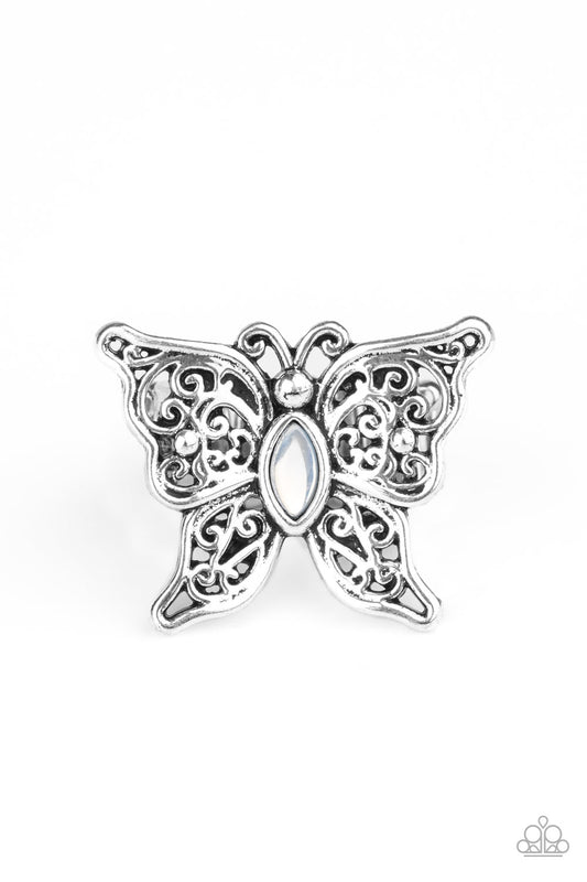 Paparazzi Flutter Flavor White Butterfly Ring