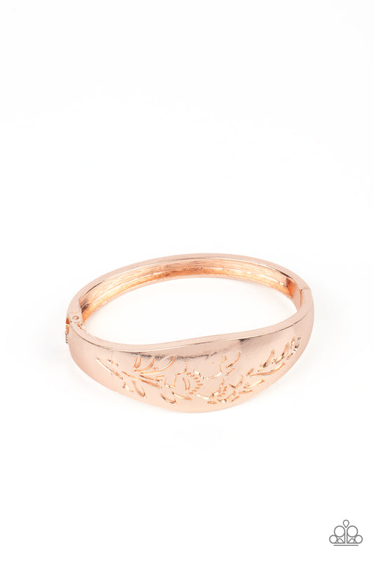 Paparazzi Fond of Florals Rose Gold Hinged Cuff Bracelet