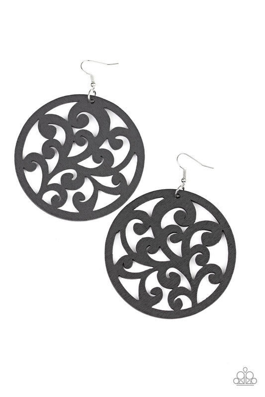 Paparazzi Fresh Off The Vine Black Wood Hoop Fishhook Earrings