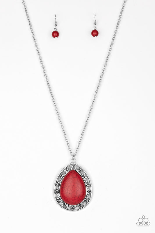 Paparazzi Full Frontier Red Stone Long Necklace - P2SE-RDXX-215XX