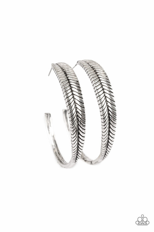 Paparazzi Funky Feathers Silver Post Hoop Earrings