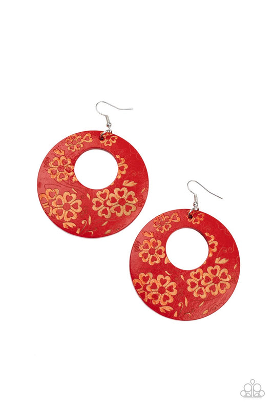 Paparazzi Galapagos Garden Party Red Fishhook Earrings